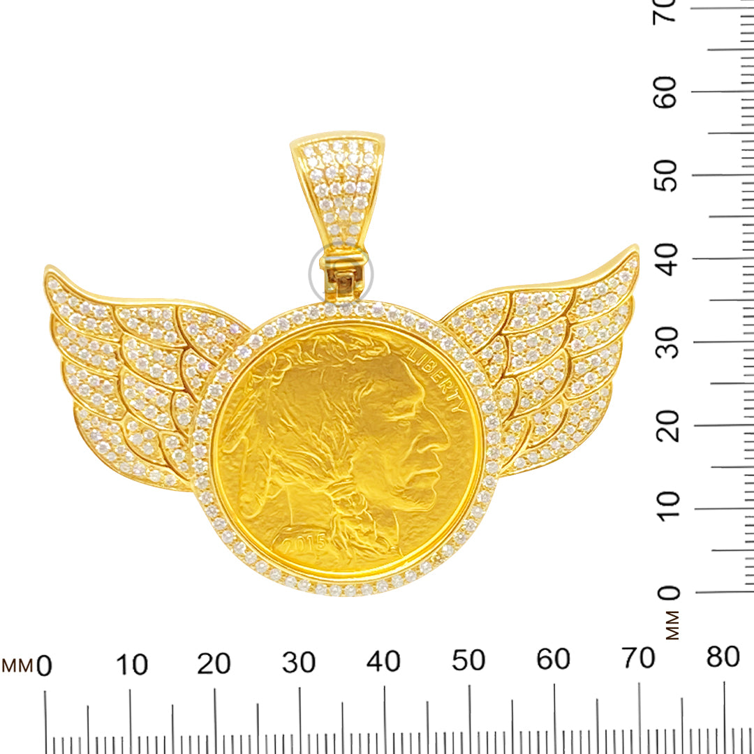 10K Yellow Gold Liberty Coin Diamond Pendant with Wings