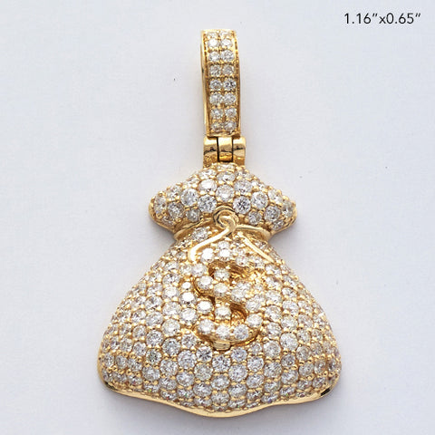 14KY 1.65CTW DIAMOND MONEY BAG WITH $ SIGN PENDANT