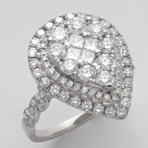 14KW 2.00CTW PC DIAMOND PEAR CLUSTER RING - DOUBLE