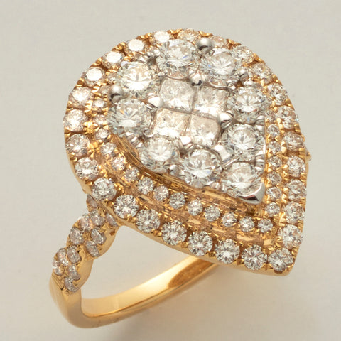 14KY 2.00CTW PC DIAMOND PEAR CLUSTER RING - DOUBLE