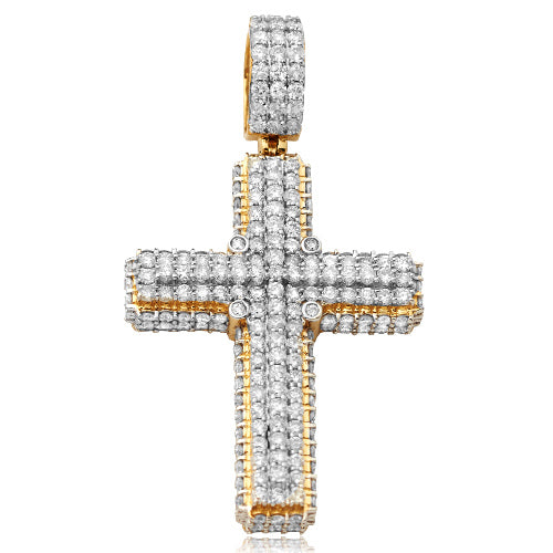 14KY 5.00CTW DIAMOND PRONG SET 3 ROW 3-D CROSS PEN