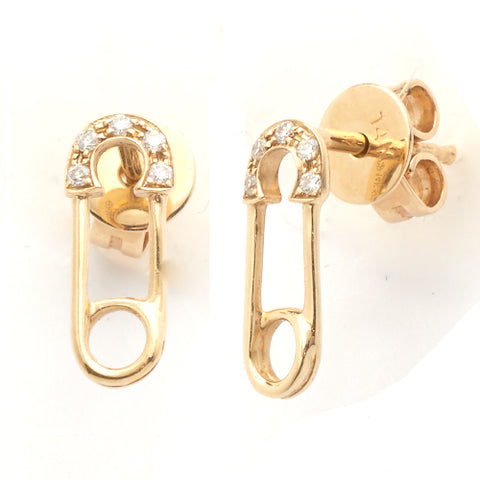 14KY 0.05CTW DIAMOND SAFETY PIN EARRINGS