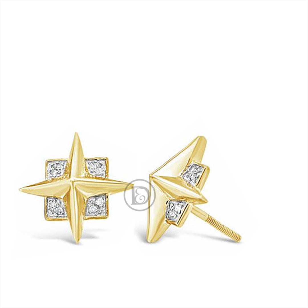 10K Yellow Gold .07ct Diamond North Star Earrings