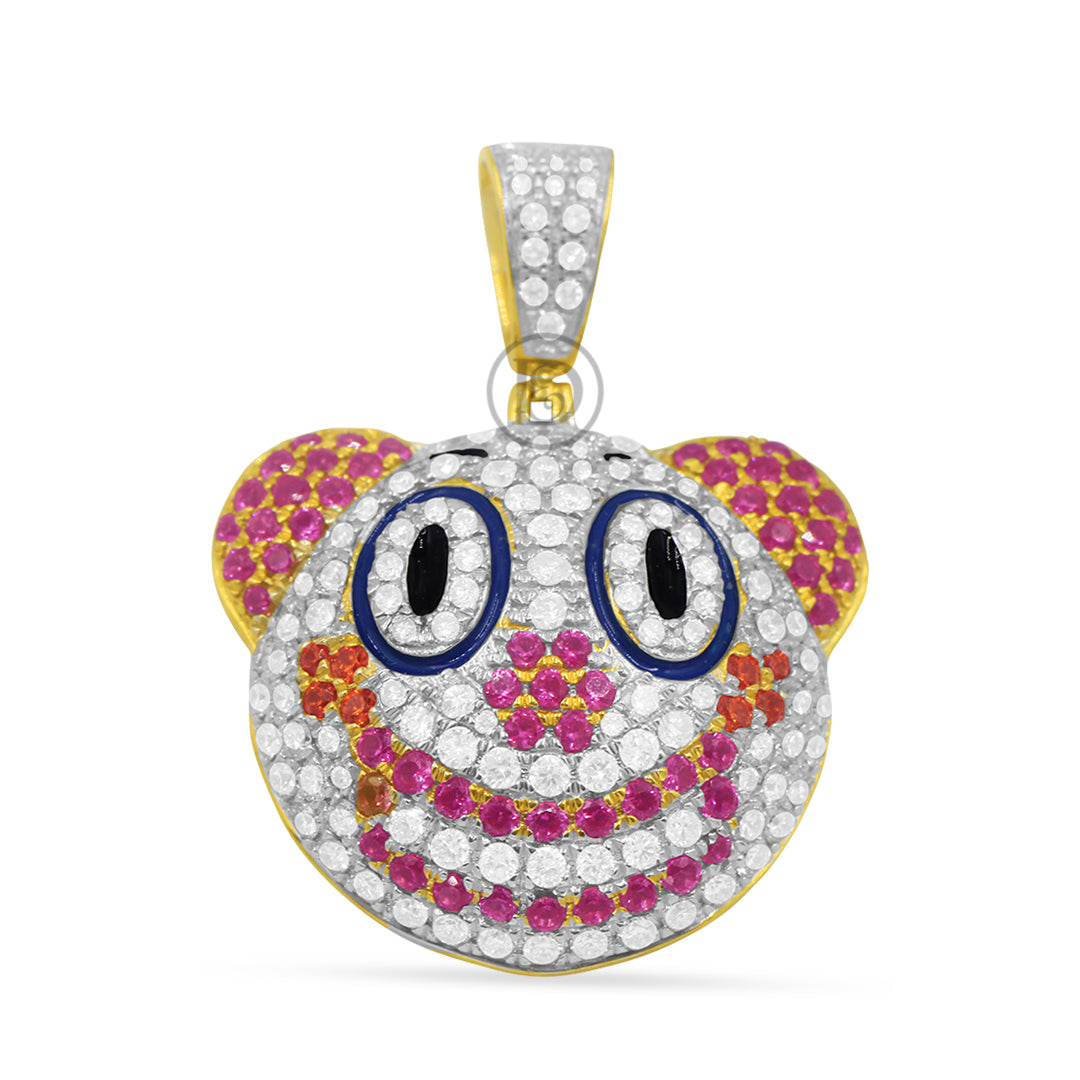 10K Yellow Gold Clown Face Pendant With 1.35CT Diamonds And Synthetic Sapphire