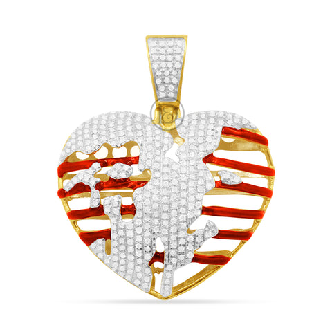 10K Yellow Gold Broken Heart Ribcage Pendant With 1.00CT Diamond