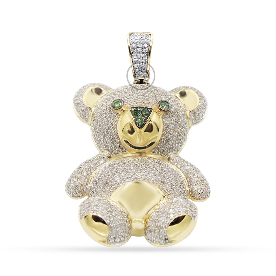 10K Yellow Gold Teddy Bear Pendant With 2.50CT Diamonds