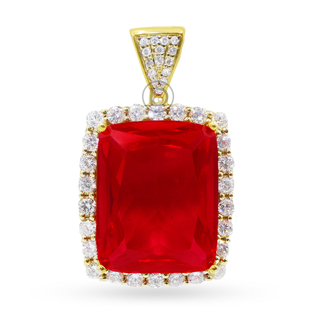 10K Yellow Gold Pendant With 1.50CT Diamonds and synthetic Ruby