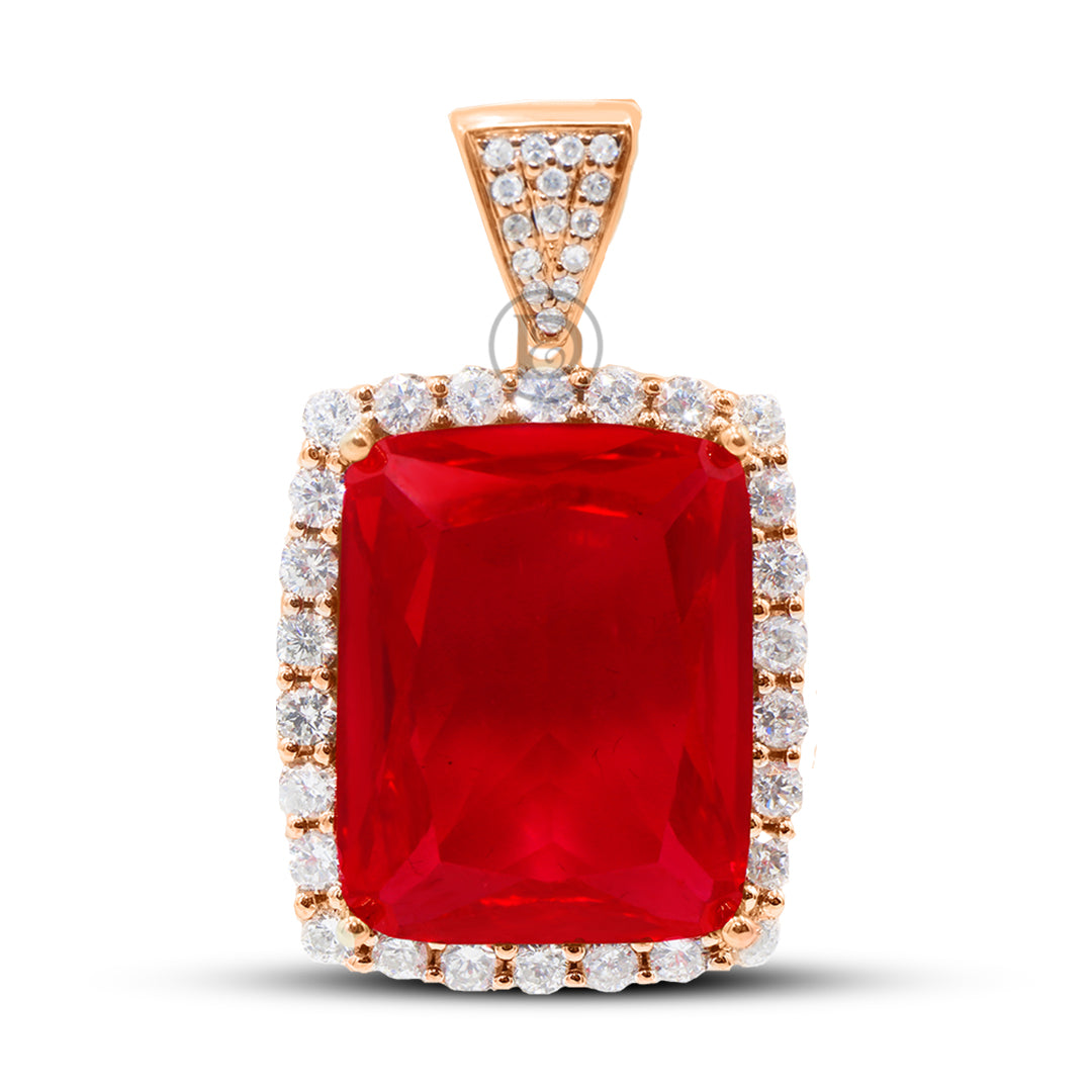 10K Yellow Gold Pendant With 1.50CT Diamonds and synthetic Ruby
