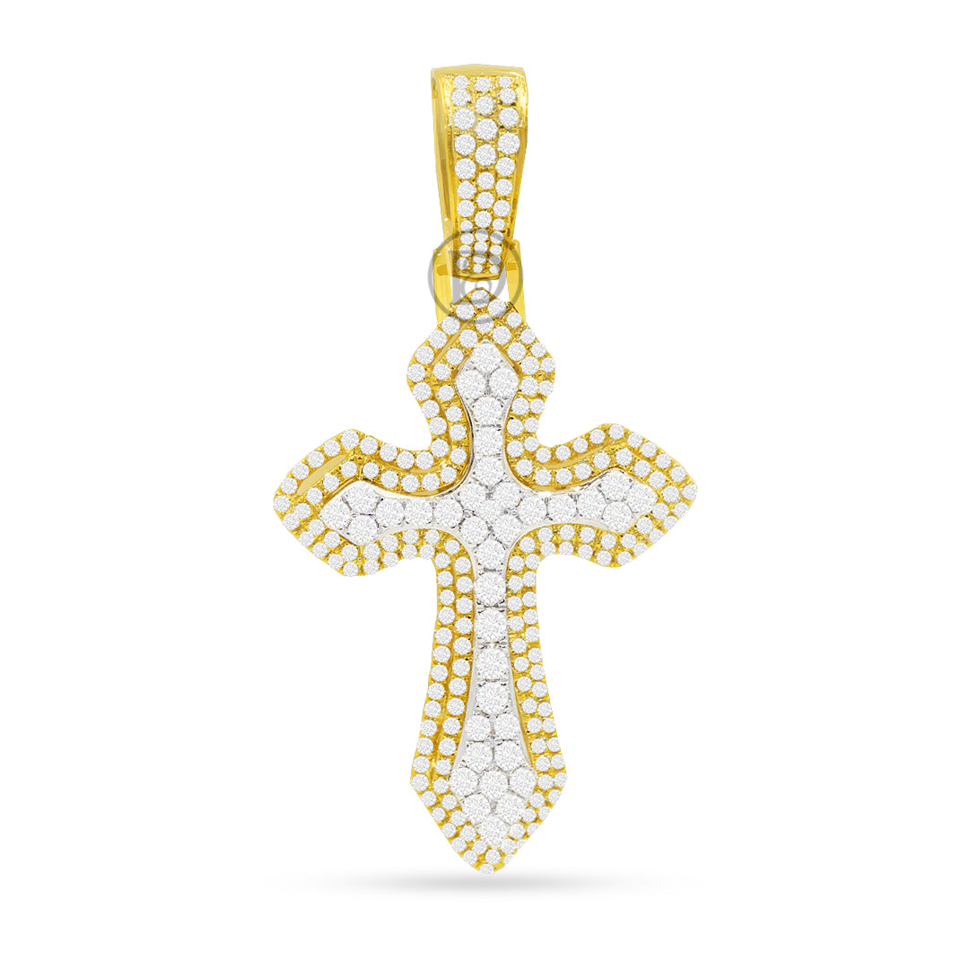 14K YELLOW GOLD 3-D POINTED CROSS PENDANT WITH 2.10 CT DIAMONDS