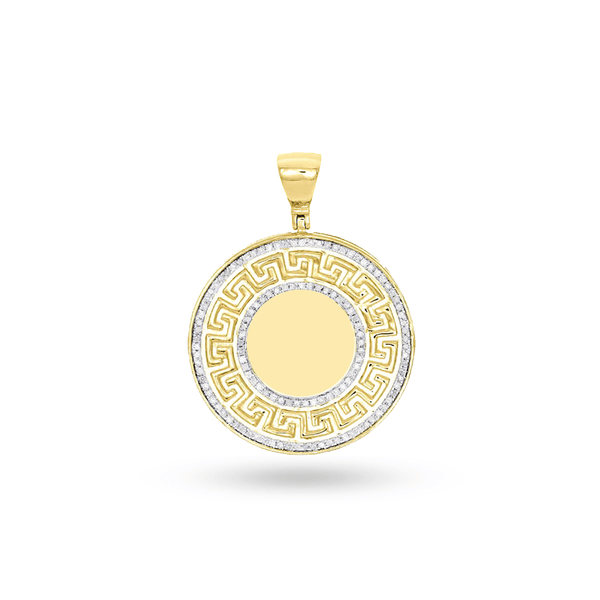 10K Yellow Gold Memory Pendant with Greek Key Border and 0.52CT Diamonds