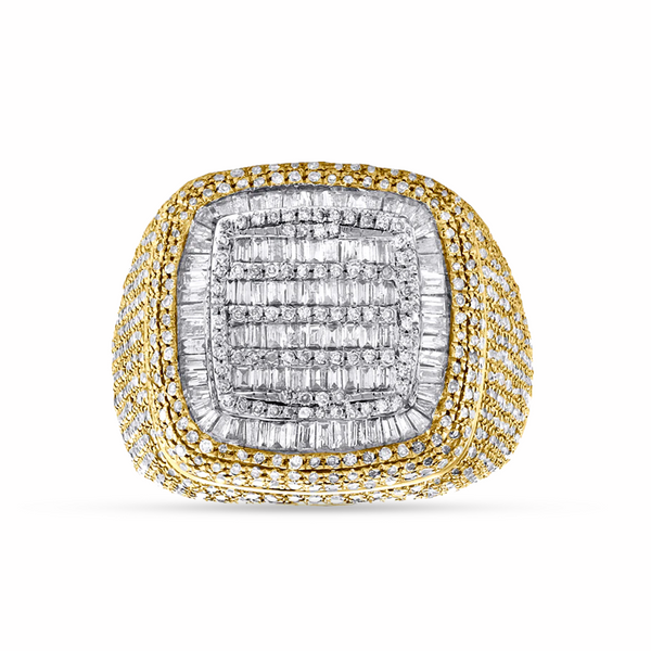 DIAMOND MENS RING 5.00 CT BAGUETTE 14K YELLOW GOLD