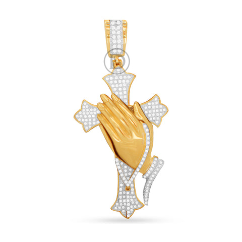 10k Yellow Gold Praying Hand Pendant With 0.65CT Diamonds