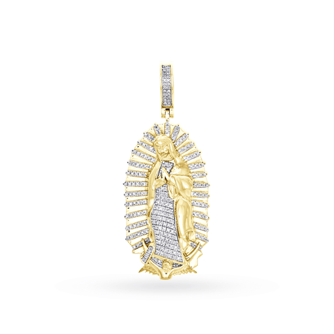 10K Yellow Gold Virgin Mary Pendant With 0.55CT Diamonds