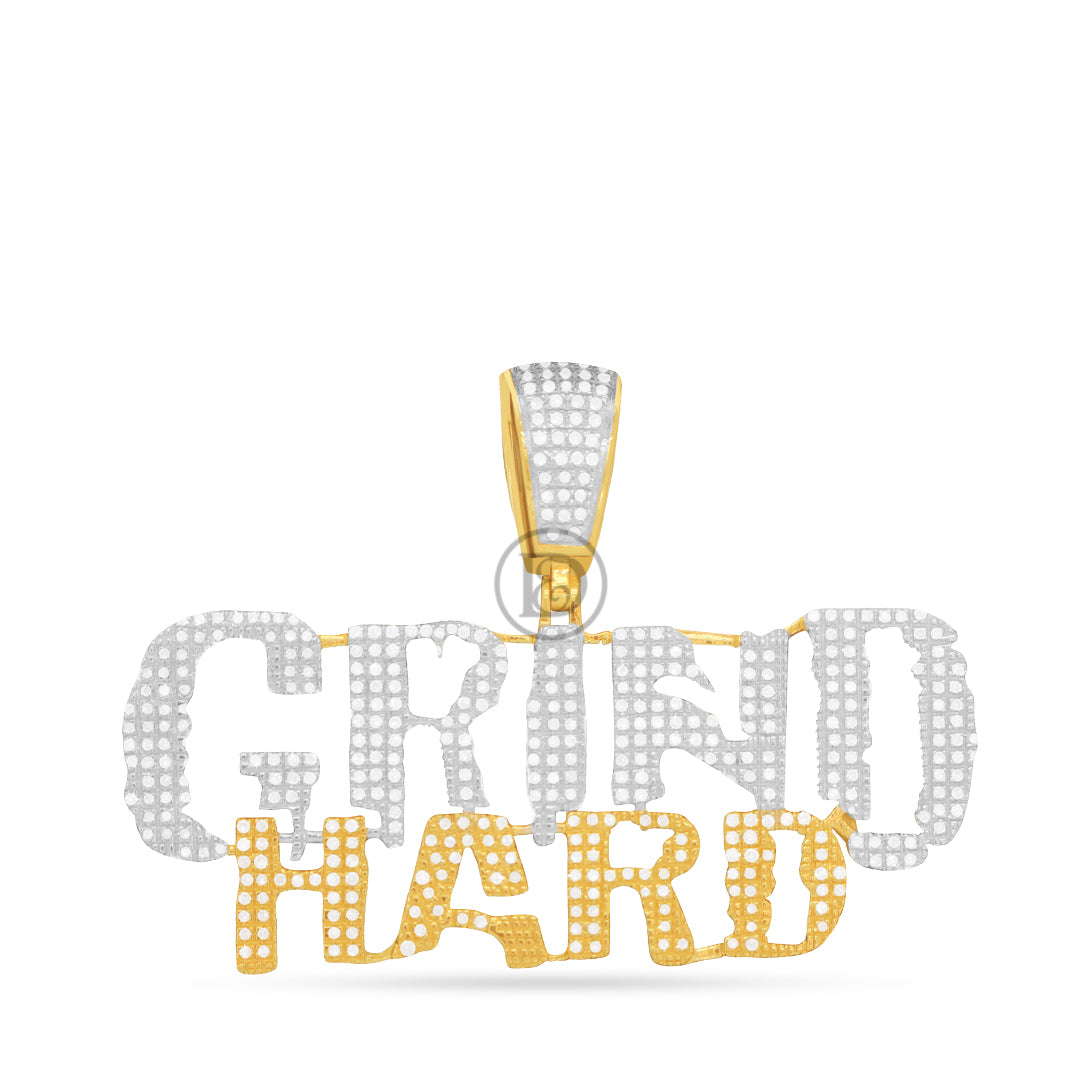 10K Yellow Gold Grind Hard Pendant With 1.00CT Diamonds