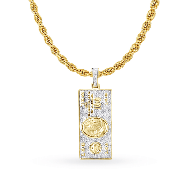 10K Yellow Gold $100 Bill Pendant With 1.00CT Diamonds
