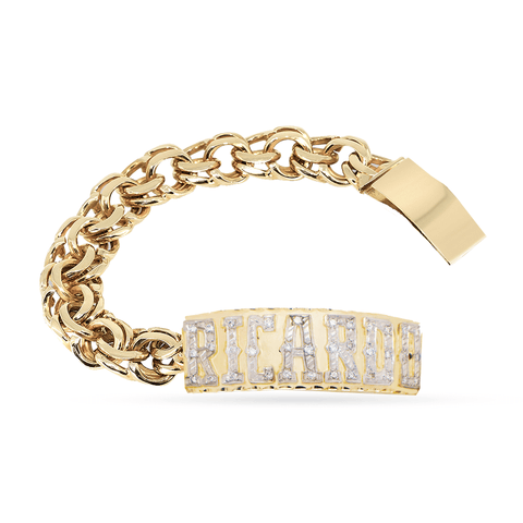 10K Yellow Gold Custom Name/Id Bracelet with Diamond letters