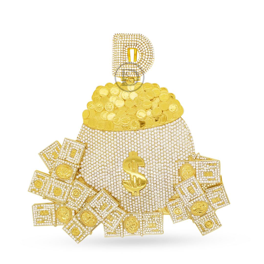 10K Yellow Gold Custom Money Bag Diamond Pendant