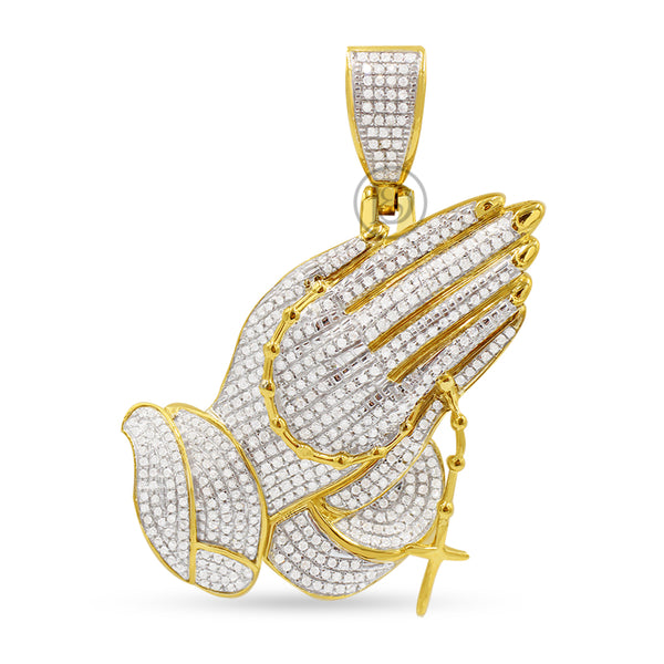 10k Yellow Gold Praying Hand Pendant With 0.74 CT Diamonds