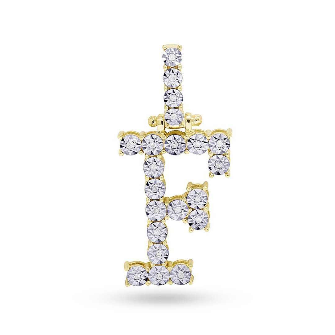 10K Yellow Gold Initial Pendant With 0.12CT Diamonds