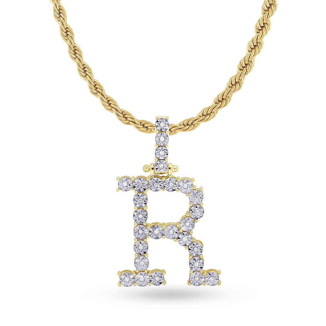 10K Yellow Gold Initial Pendant With 0.15CT Diamonds