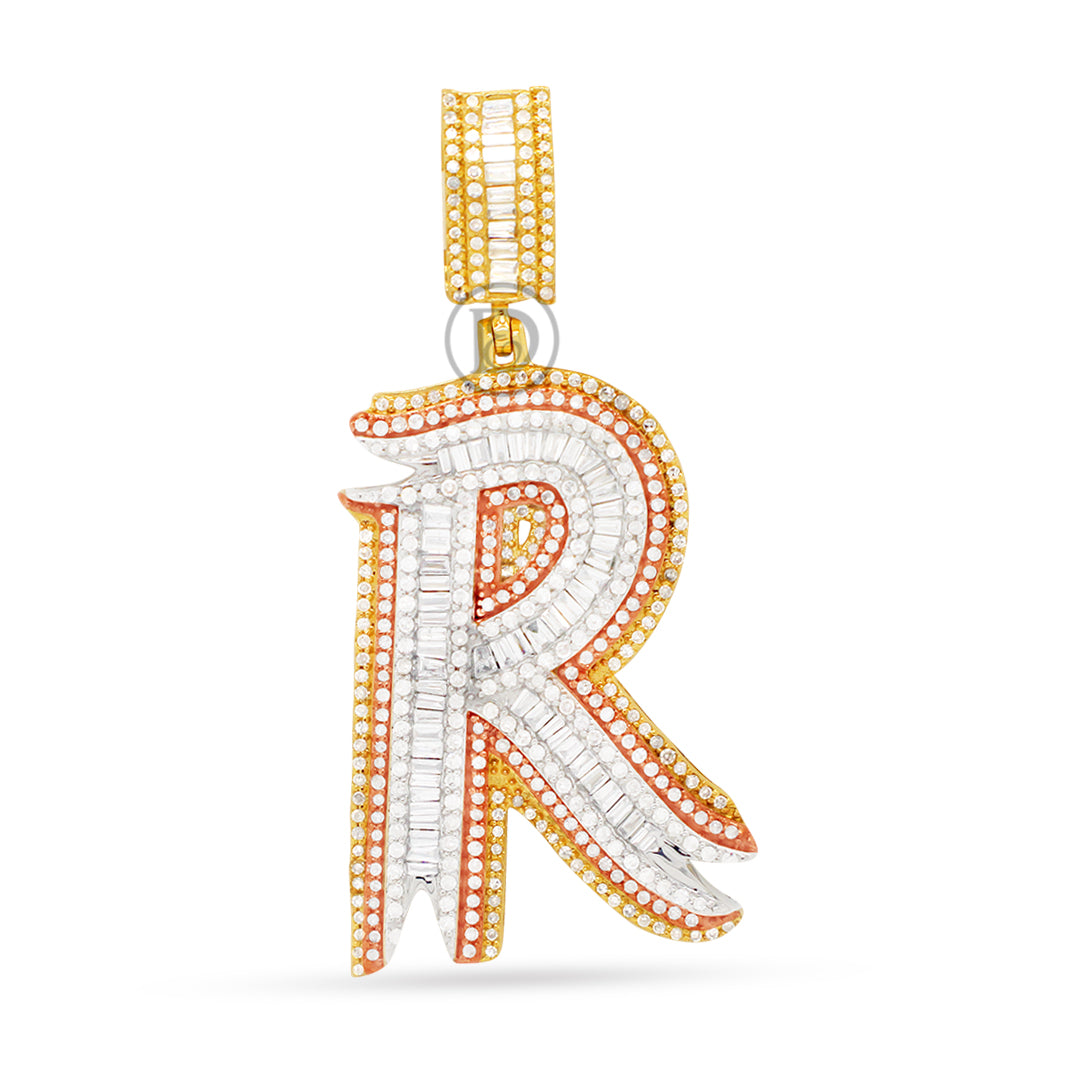 10k tri color gold initial pendant with 1.23 ct diamonds