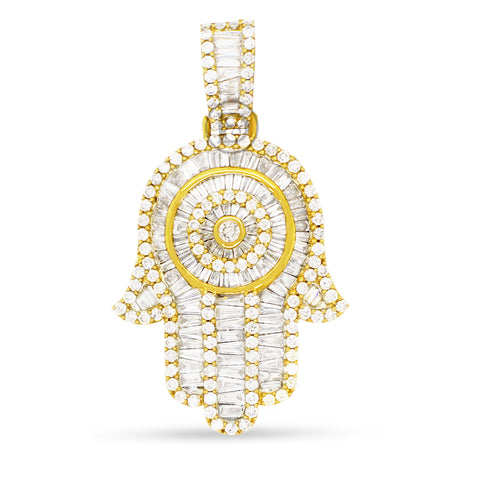 10k yellow gold Hamsa pendant with 3.50ct diamonds