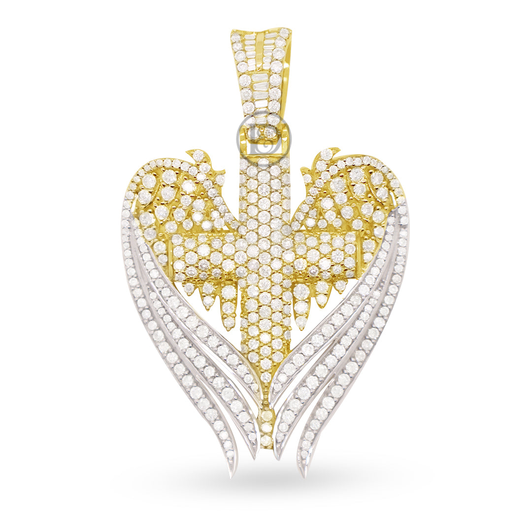 10k yellow gold cross pendant with 3.10ct diamonds