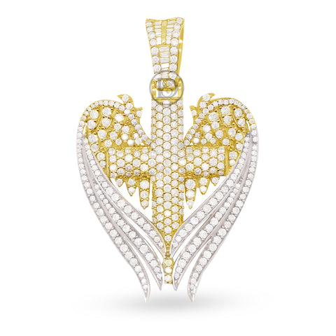 10k yellow gold cross pendant with 3.10ct diamonds