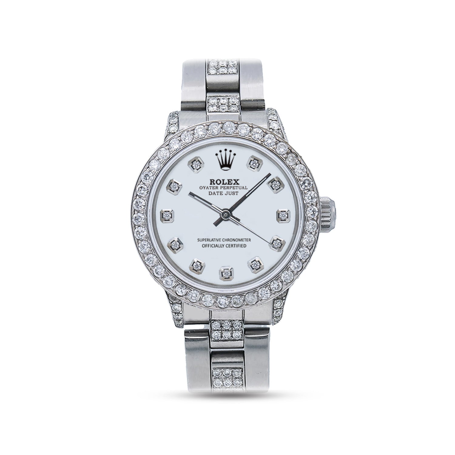 PRE OWNED ROLEX  WITH OYESTER BAND CUSTOMIZED WITH 4.50 CT DIAMONDS