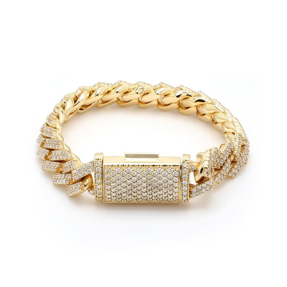 10K Yellow Gold Men's Cuban Bracelet With 6.30CT  Diamonds