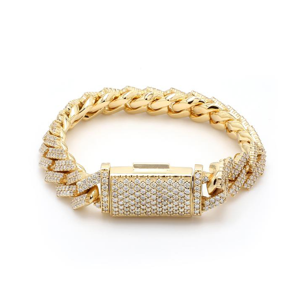 10K Yellow Gold Men's Cuban Bracelet With 6.30CT Diamonds