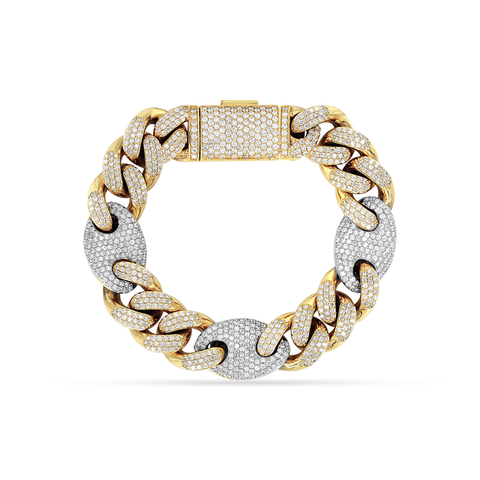 10K Yellow/White Gold Men's Cuban Bracelet With 15.45CT Diamonds