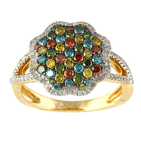 14KY 1.00CTW MULTI-COLORED DIA RING