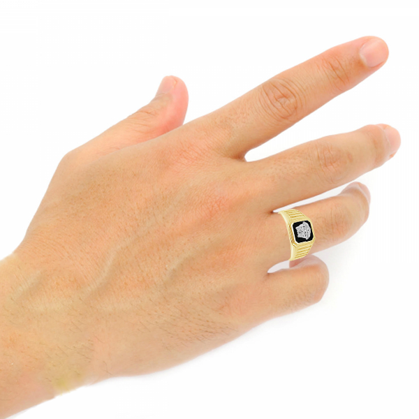 10K Yellow Gold Men's Medusa w/ Black Onyx Ring