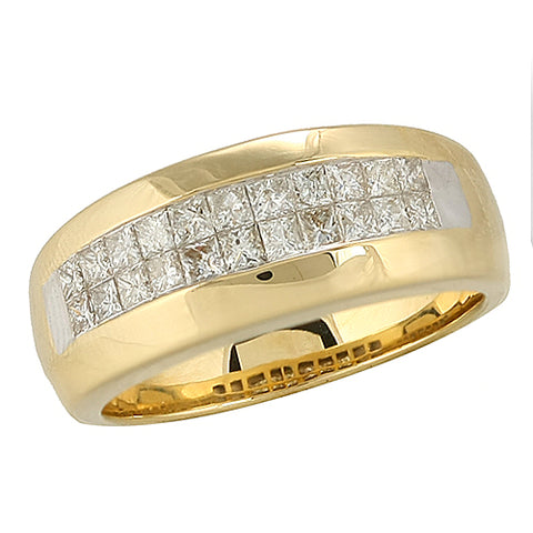 14KY 1.00CTW MENS PC DIAMOND RING - 2-ROW CHANNEL