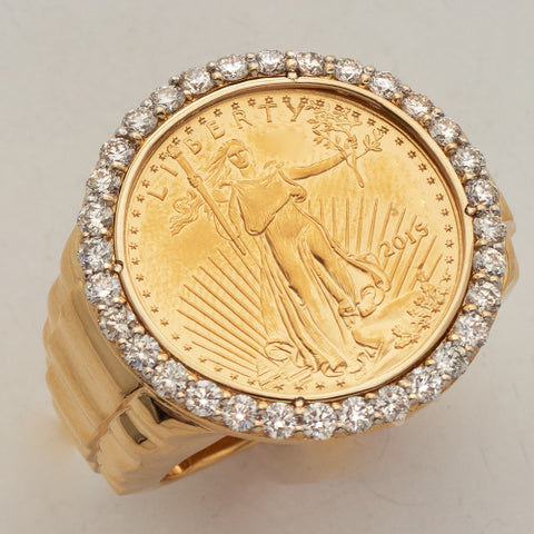 14KY 1.50CTW DIAMOND MENS RING WITH 1/4 OZ COIN