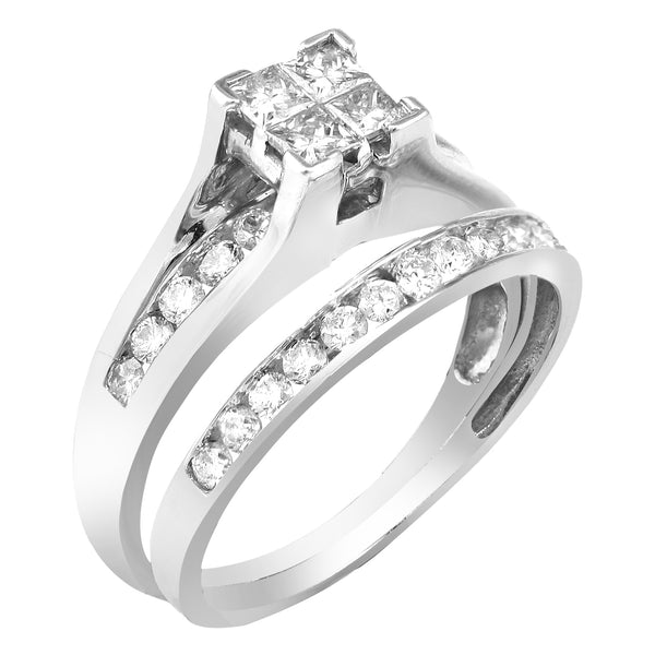 14KW 1.00CTW QUAD HEAD BRIDGE RING BRIDAL SET