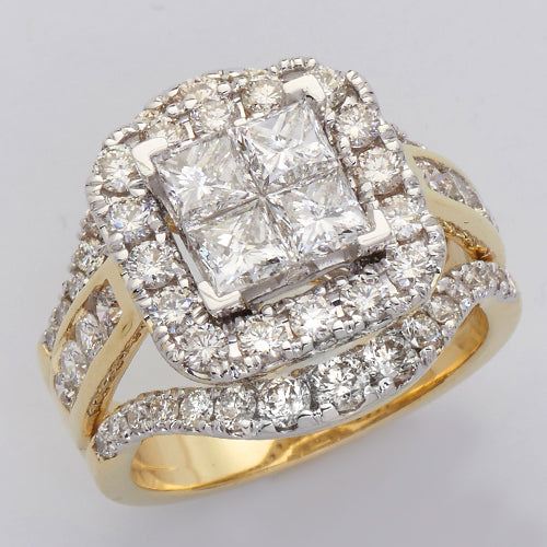 14KY 3.15CTW DIAMOND V-PRONG QUAD HEAD RING WITH H