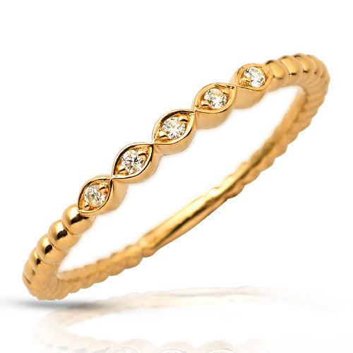 14KY 0.05CTW DIAMOND BEADED STACKABLE BAND