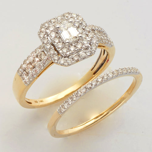 14KY 1.00CTW EMERALD DIAMOND BRIDAL SET