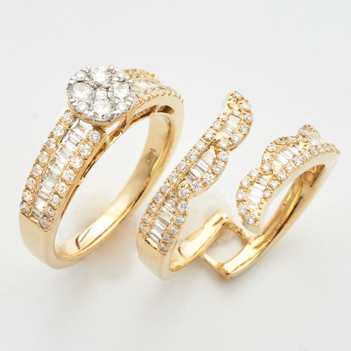 14KY 1.40CTW DIAMOND FLOWER CENTER + BAGUETTE