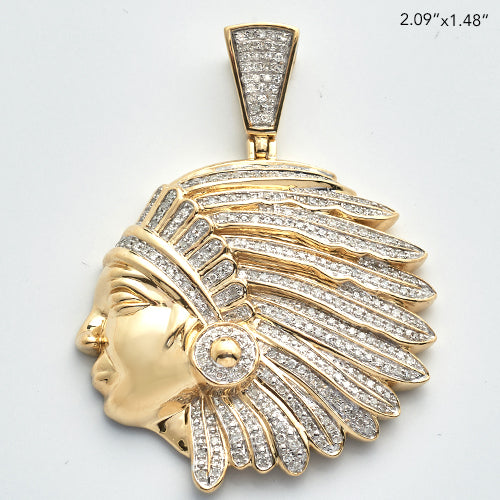 10KY 1.25CTW DIAMOND INDIAN HEAD PENDANT