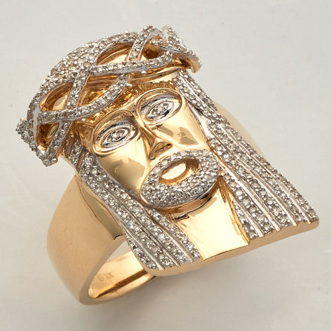 10KY 0.75CTW DIAMOND JESUS HEAD MENS RING