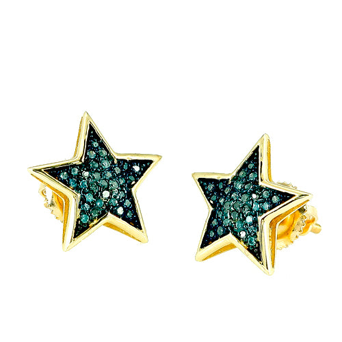 10KY 0.15CTW BLUE DIAMOND STAR EARRING