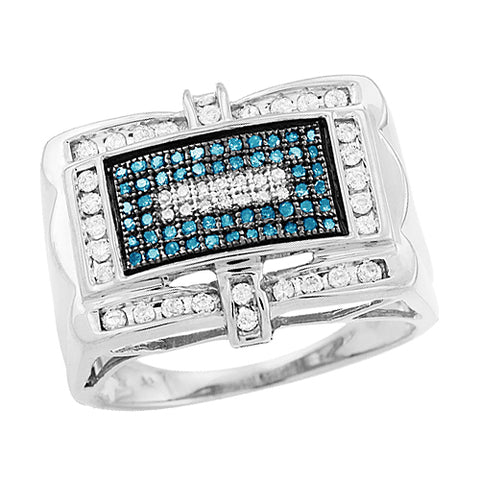 Sterling Silver 0.50CTW BLUE & WHITE DIA MENS RING