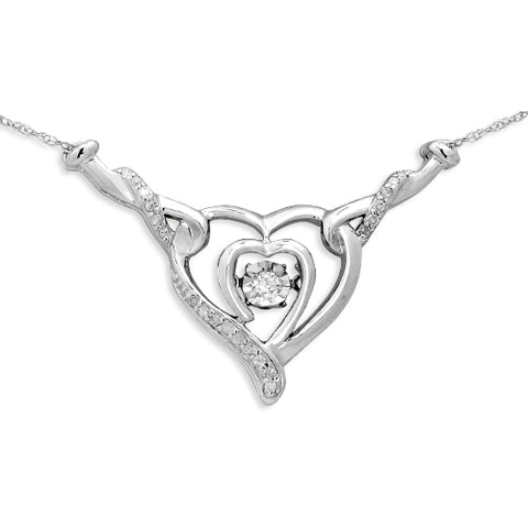 Sterling Silver 0.20CTW DANCING DIAMOND HEART NECKLACE
