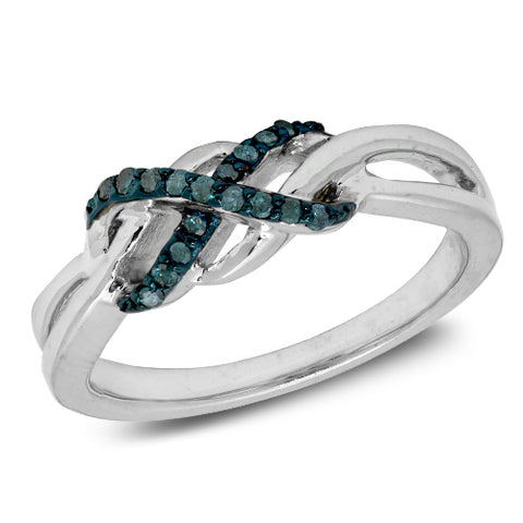 Sterling Silver 0.20CTW BLUE AND WHITE DIAMOND INFINITY RING