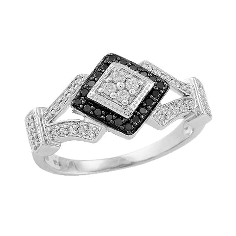 Sterling Silver 0.25CTW BLACK & WHITE DIA FANCY RING