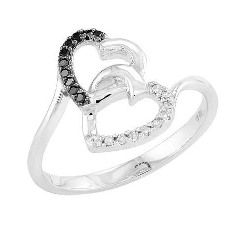 Sterling Silver 0.10CTW BLACK DIA HEART RING