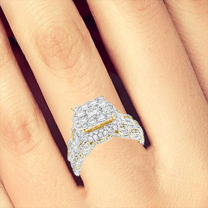 Diamond Halo Engagement Ring 6.65 CTW Round w/ Princess Cut 14K Yellow Gold